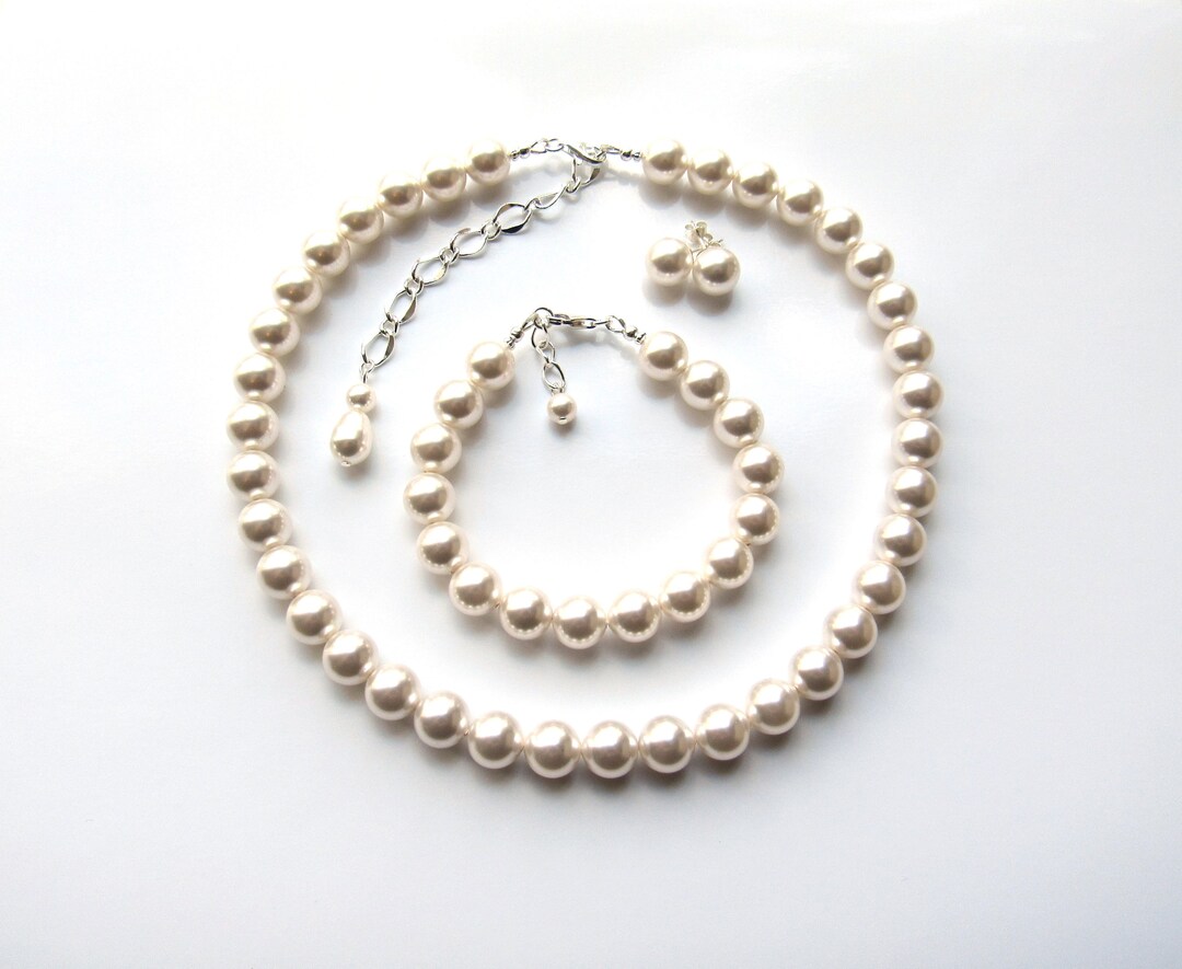 Chunky Pearl Jewelry Set 3 Piece Pearl Set 10MM Pearl Etsy