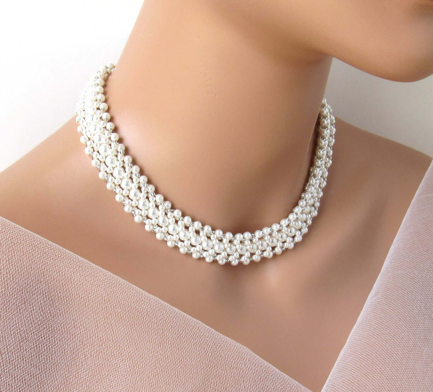 Pearl Choker Statement Necklace Multi 