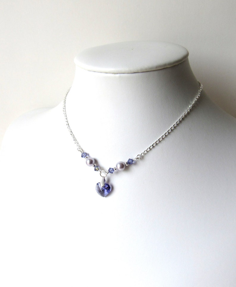 Girls Purple Necklace, Girls Heart Charm Necklace, Flower Girl Necklace, Kids Jewelry, Crystal Necklace, Childrens Jewelry, Girls Jewelry image 2