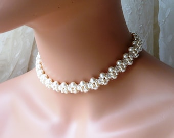 Pearl Choker, Pearl Choker Necklace, WHITE OR IVORY Pearl, Choker Necklace, Beaded Choker, Statement Choker Necklace, Chokers for Women