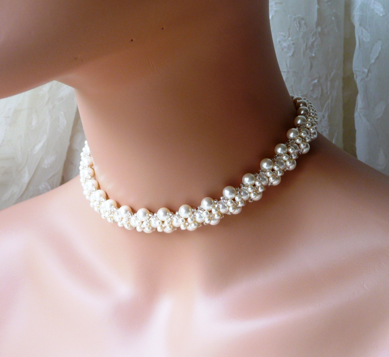 White Pearl Necklace, Ivory Pearl Ribbon Tie Choker, Women's Head Band With  Lace, Birthday Gift, for Bride, Bridesmaid, Black, Pink 
