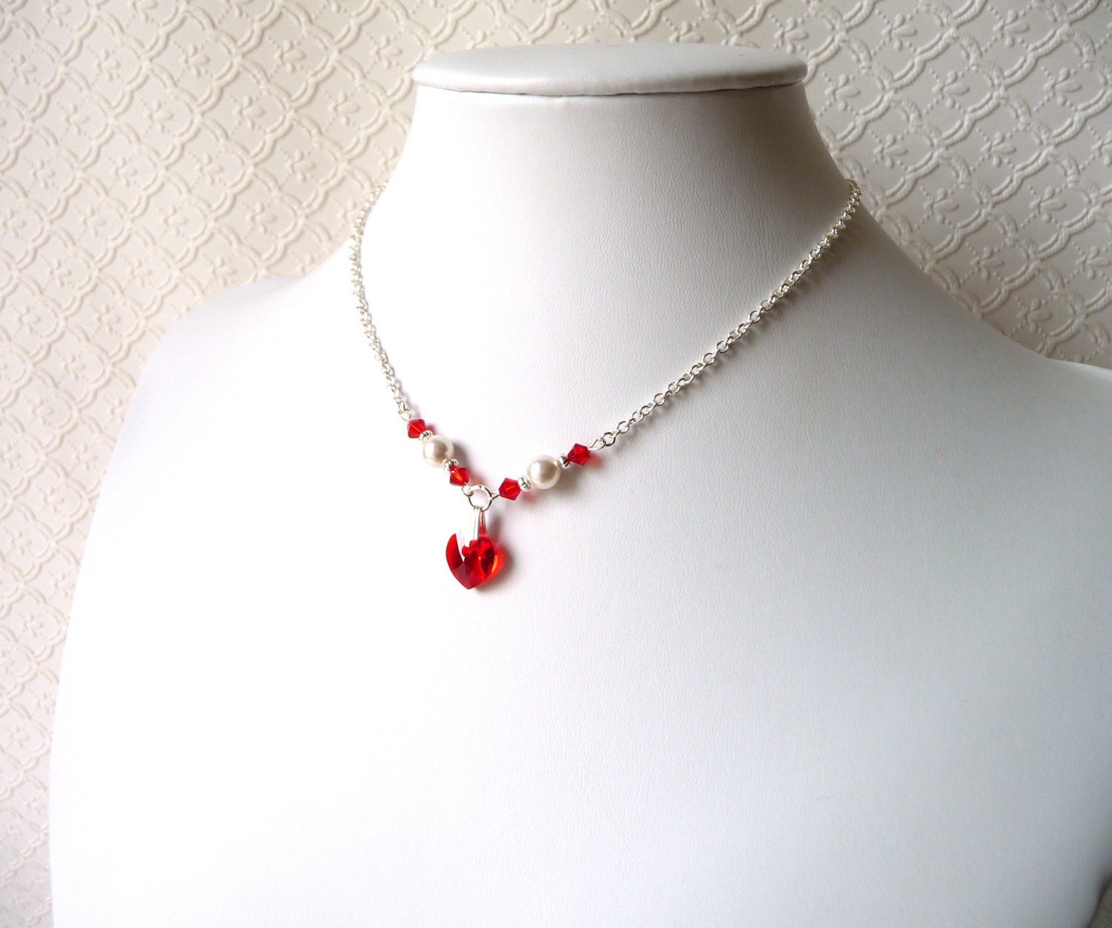 Flower Girl Necklace Red Swarovski Pearl Crystal Necklace Etsy