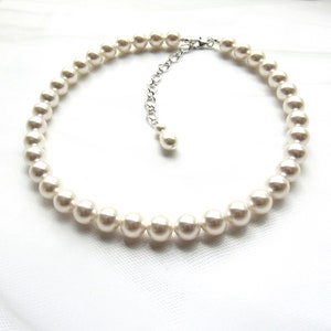 Chunky Pearl Necklace, Large 10MM Pearls, Backdrop Necklace, White Pearl or Ivory Pearl, Big Pearl Choker Necklace One Strand Pearl Necklace image 4