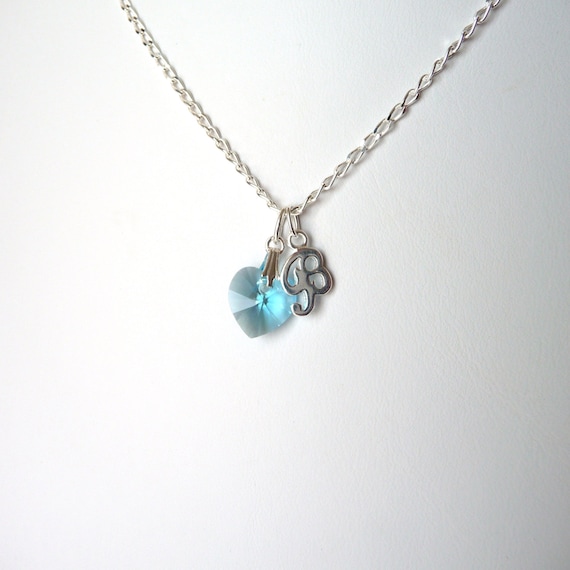 March Birthstone Necklace, Sterling Silver Initial Necklace, Personalized Gift for Girls, Aquamarine Necklace, Girls Jewelry for Kids Child