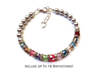 Personalized Family Birthstone Bracelet With Up To 18 Birthstones, Grandma Bracelet, Mothers Birthstone Bracelet Custom Gift for Mom Grandma