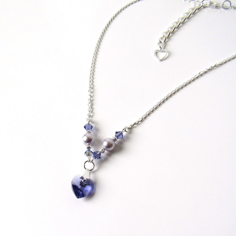 Girls Purple Necklace, Girls Heart Charm Necklace, Flower Girl Necklace, Kids Jewelry, Crystal Necklace, Childrens Jewelry, Girls Jewelry image 1