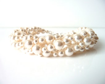 Multi Strand Pearl Bracelet, White or Ivory Pearl, Wedding Jewelry, Bridal Bracelet, Bridesmaid, Mother of The Bride, Beaded Jewelry