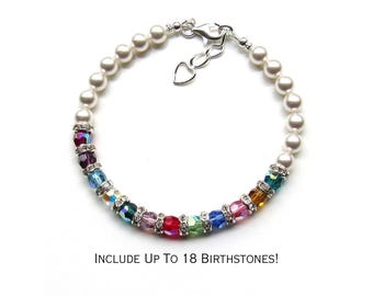 Custom Multi Stone Birthstone Jewelry, Family Bracelet Personalized, Birthday Gift for Grandma Mother In Law Bonus Mom, Grandkids Bracelet