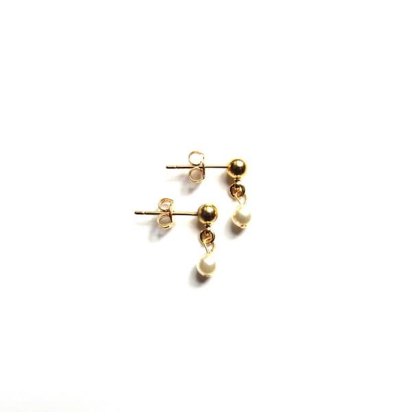 Tiny Pearl Earrings Gold for Girls, Dangle Earrings, 4mm Childrens Jewelry, Flower Girl Earrings, Little Girl Earrings
