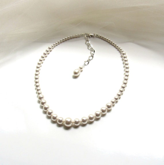 Graduated Pearl Necklace Wedding, Backdrop Necklace White Pearl Ivory Pearl CHOOSE COLOR & SIZE Pearl Necklace for Women Single Strand Pearl