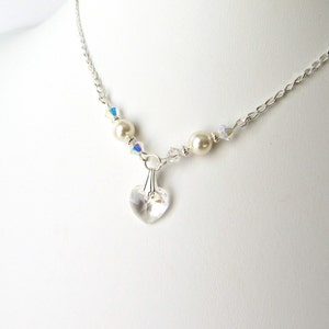 Heart Charm Necklace for Girls, Choice of Length, Girls Pearl Necklace, Kids Jewelry, Childrens Jewelry, Clear Crystal Necklace for Girls image 2