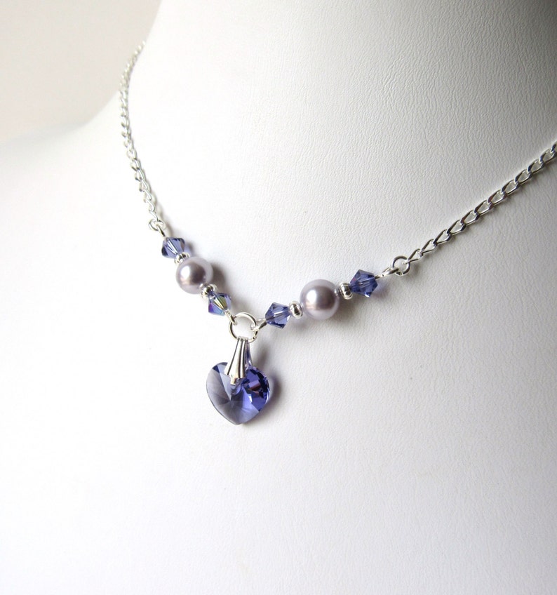 Girls Purple Necklace, Girls Heart Charm Necklace, Flower Girl Necklace, Kids Jewelry, Crystal Necklace, Childrens Jewelry, Girls Jewelry image 4