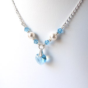 Childrens Aquamarine Necklace, March Birthstone Necklace, Kids Pearl Necklace, Sterling Silver, Childrens Jewelry, Kids Jewelry for Girls image 3