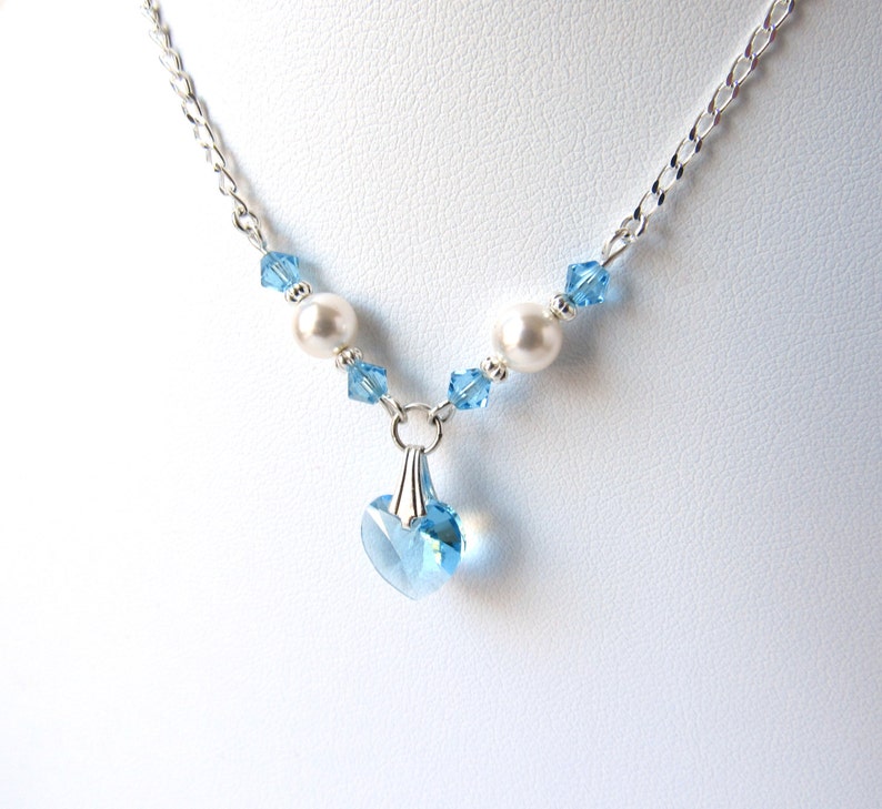 Childrens Aquamarine Necklace, March Birthstone Necklace, Kids Pearl Necklace, Sterling Silver, Childrens Jewelry, Kids Jewelry for Girls image 3