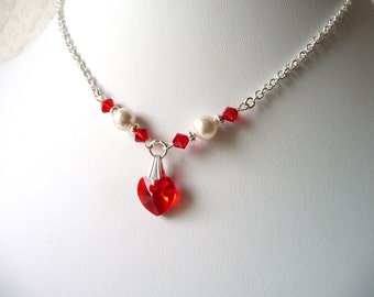 Heart Necklace for Girls, Red Crystal Necklace, Heart Charm Necklace, Kids Jewelry, Childrens Jewelry, Girls Jewelry, Dress Up, Flower Girl