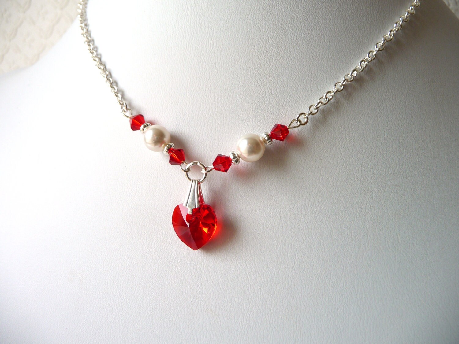 Flower Girl Necklace Red Swarovski Pearl Crystal Necklace Etsy