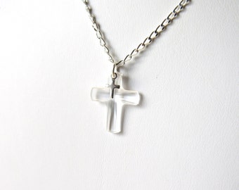 Silver Cross Necklace, Tiny Cross Necklace, Crystal Cross Necklace, Christian Jewelry, Sterling Silver, Gift for Teen, Gift for Girlfriend