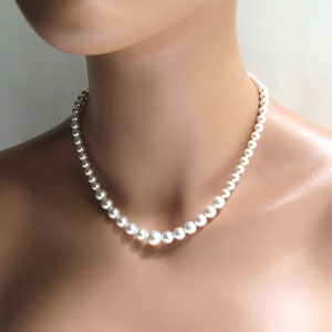 Graduated Pearl Necklace Wedding, Backdrop Necklace White Pearl Ivory Pearl CHOOSE COLOR & SIZE Pearl Necklace for Women Single Strand Pearl image 4