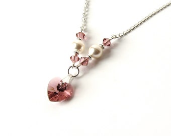 Blush Pink Necklace for Girls, Pearl & Crystal Necklace Sterling Silver, Kids Jewelry, Flower Girl Gift, Childrens Jewelry, Girls Jewelry