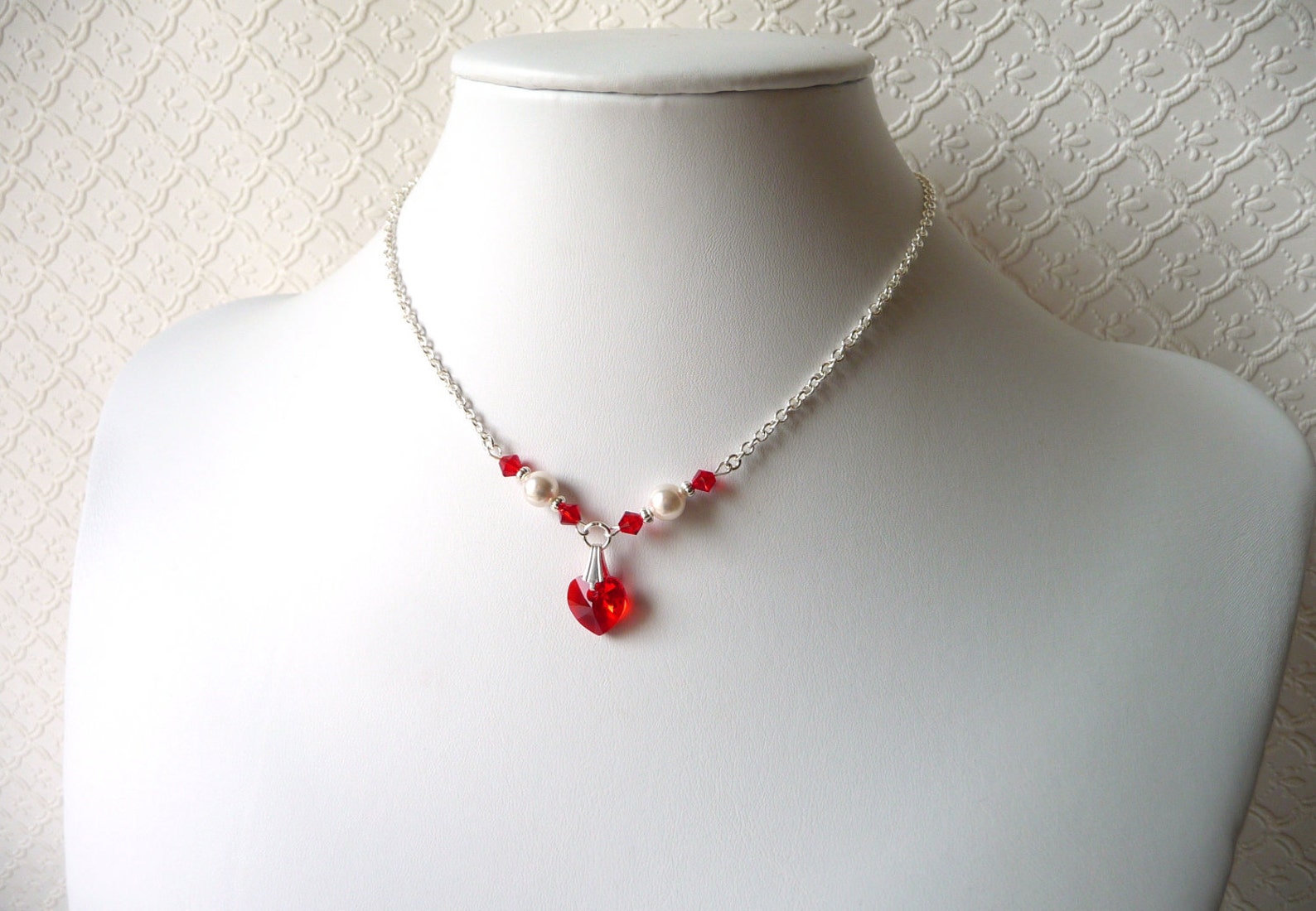 Flower Girl Necklace Red Swarovski Pearl Crystal Necklace Etsy