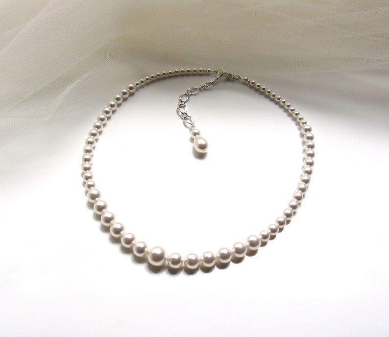 Graduated Pearl Necklace Wedding, Backdrop Necklace White Pearl Ivory Pearl CHOOSE COLOR & SIZE Pearl Necklace for Women Single Strand Pearl Bild 5