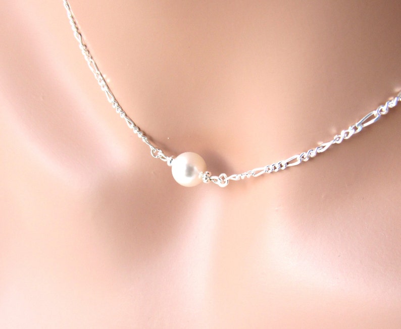 Single Pearl Choker Solitaire Pearl Necklace Sterling Silver Etsy