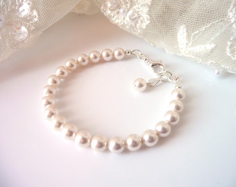 Pearl Bracelet, Pearl Bracelet Bridesmaid, Pearl Bracelet Wedding, Ivory Pearl Bracelet, White Pearl Bracelet, Pearl Bridesmaid Jewelry