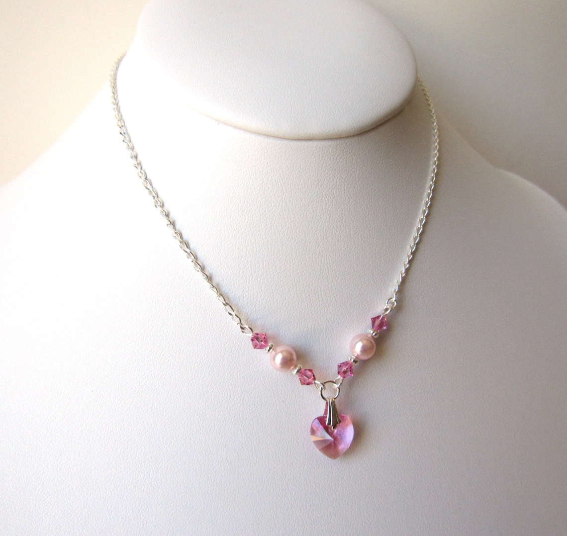Childrens Heart Necklace Pink Heart Necklace Kids Jewelry Etsy