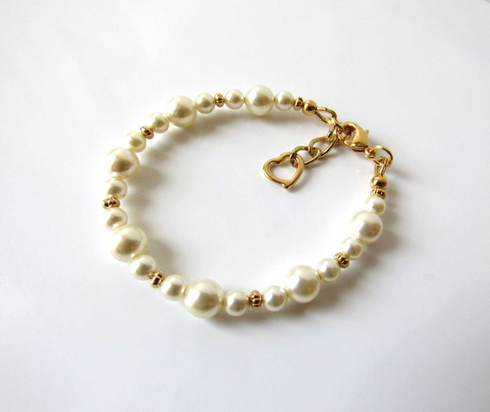 Baby Bracelet Gold Baby Girl Gift Baby Bracelet Pearl Etsy