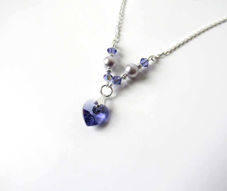 Girls Purple Necklace, Girls Heart Charm Necklace, Flower Girl Necklace, Kids Jewelry, Crystal Necklace, Childrens Jewelry, Girls Jewelry image 3