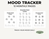 12 Monthly Mood Trackers, Mood Tracker Journal, Printable Bullet Journal Trackers, Monthly Mood Journal