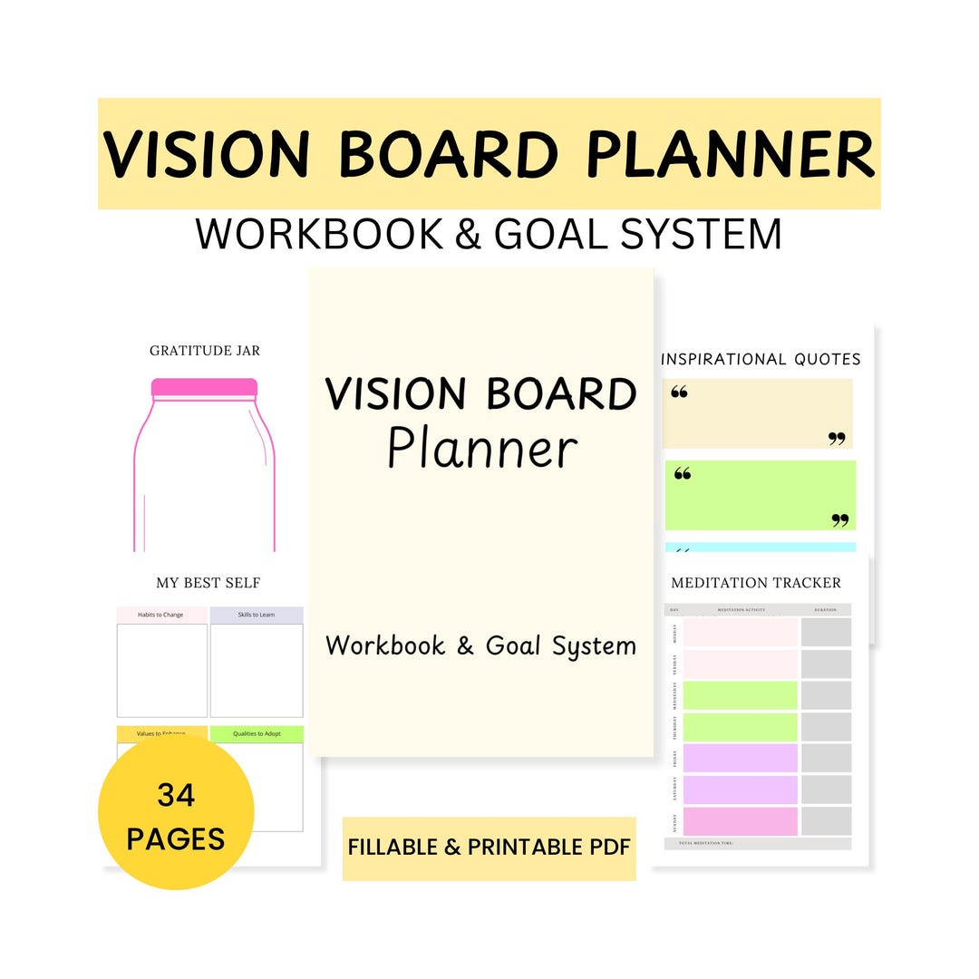 Vision Board Planner Printable & Fillable PDF | Goal Setting ...