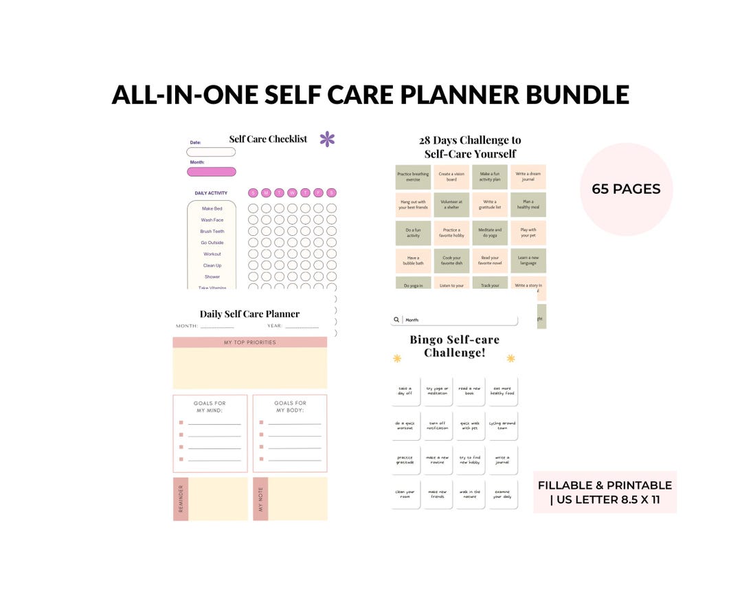 Self Care Planner Bundle, Fillable & Printable Daily Weekly Wellness ...