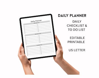 Editable Daily Planner | Daily Checklist & To Do List | Printable Fillable PDF