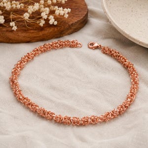 Bracelet byzantin en cuivre fait main, style cotte de mailles tissée, bijoux bohème rustique