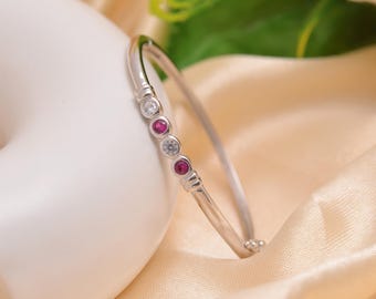 Sterling Silver Baby Bangle | Adjustable CZ Stone Bracelet