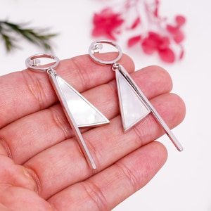 Geometric Mother of Pearl Earrings | 925 Sterling Silver Earrings | Triangle Earrings for Women | Statement Jewelry | Gift for Her