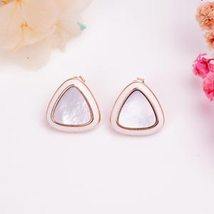 Mother of Pearl Earrings, 925 Sterling Silver Jewelry, Triangle Shape Stud Earrings, Women Jewelry, Gift for Her