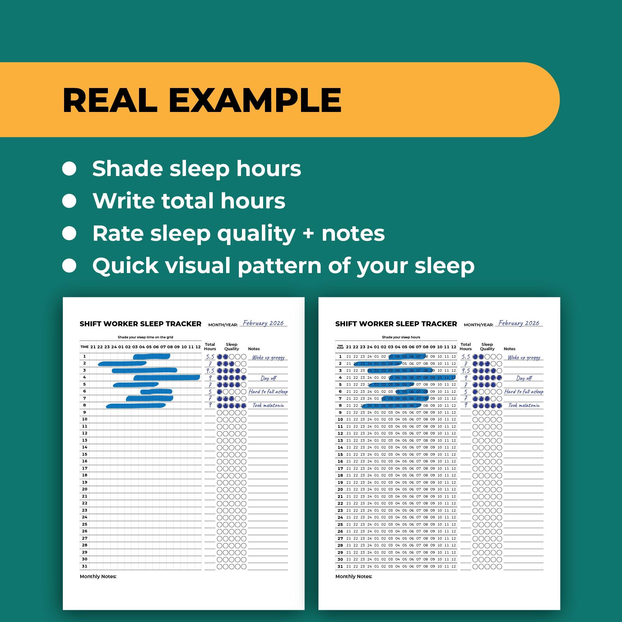 Night Shift Sleep Tracker Printable | Monthly Sleep Log for Shift ...
