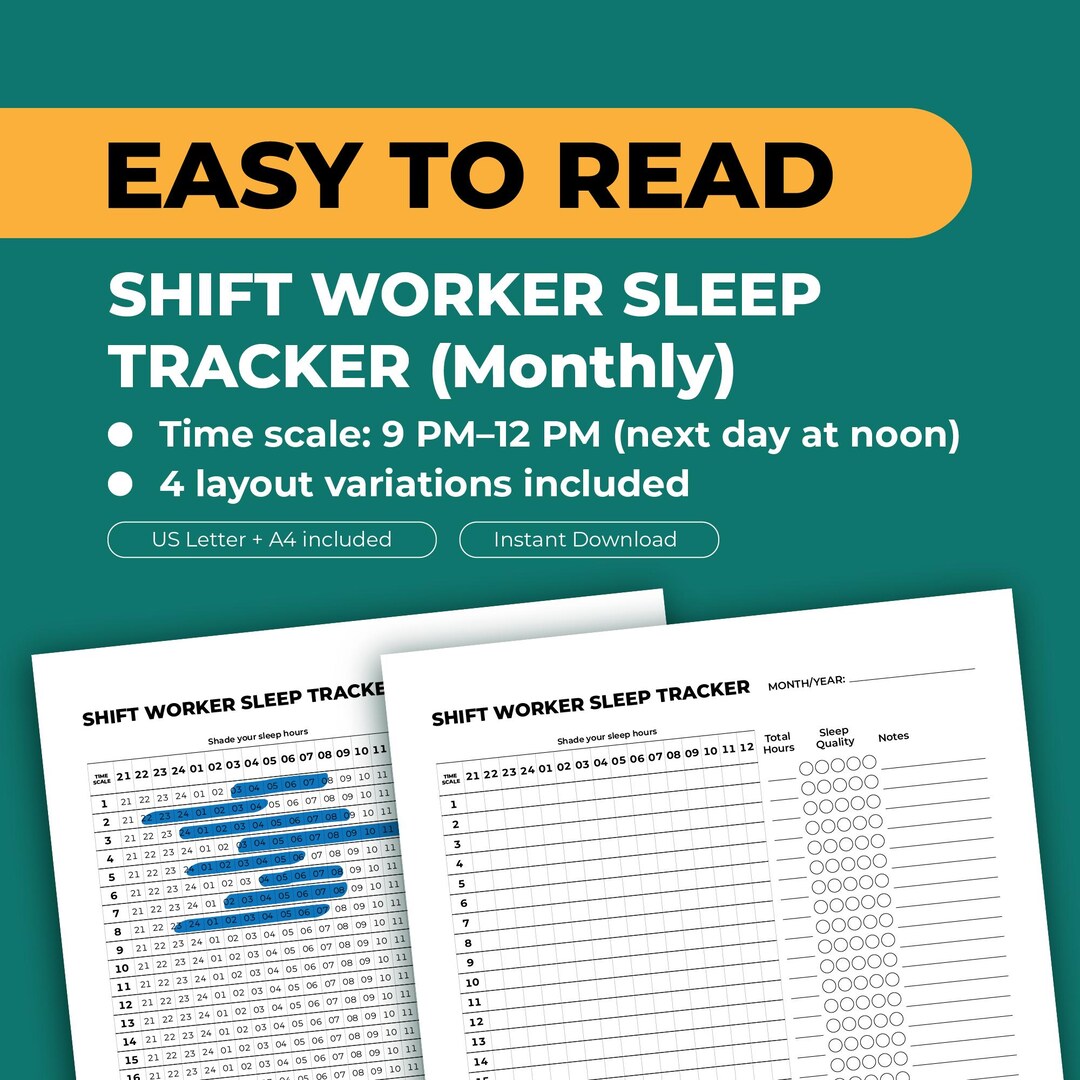 Night Shift Sleep Tracker Printable | Monthly Sleep Log for Shift ...