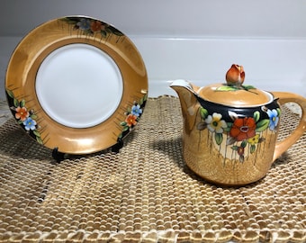Vintage Noritake Handpainted Lusterware Creamer and Saucer