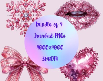Pink Jeweled Clipart Bundle, Glam Crystal PNG (Digital Download)