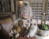 Mrs Claus and Her Christmas Bunny Hand Made Large Art Doll ooak