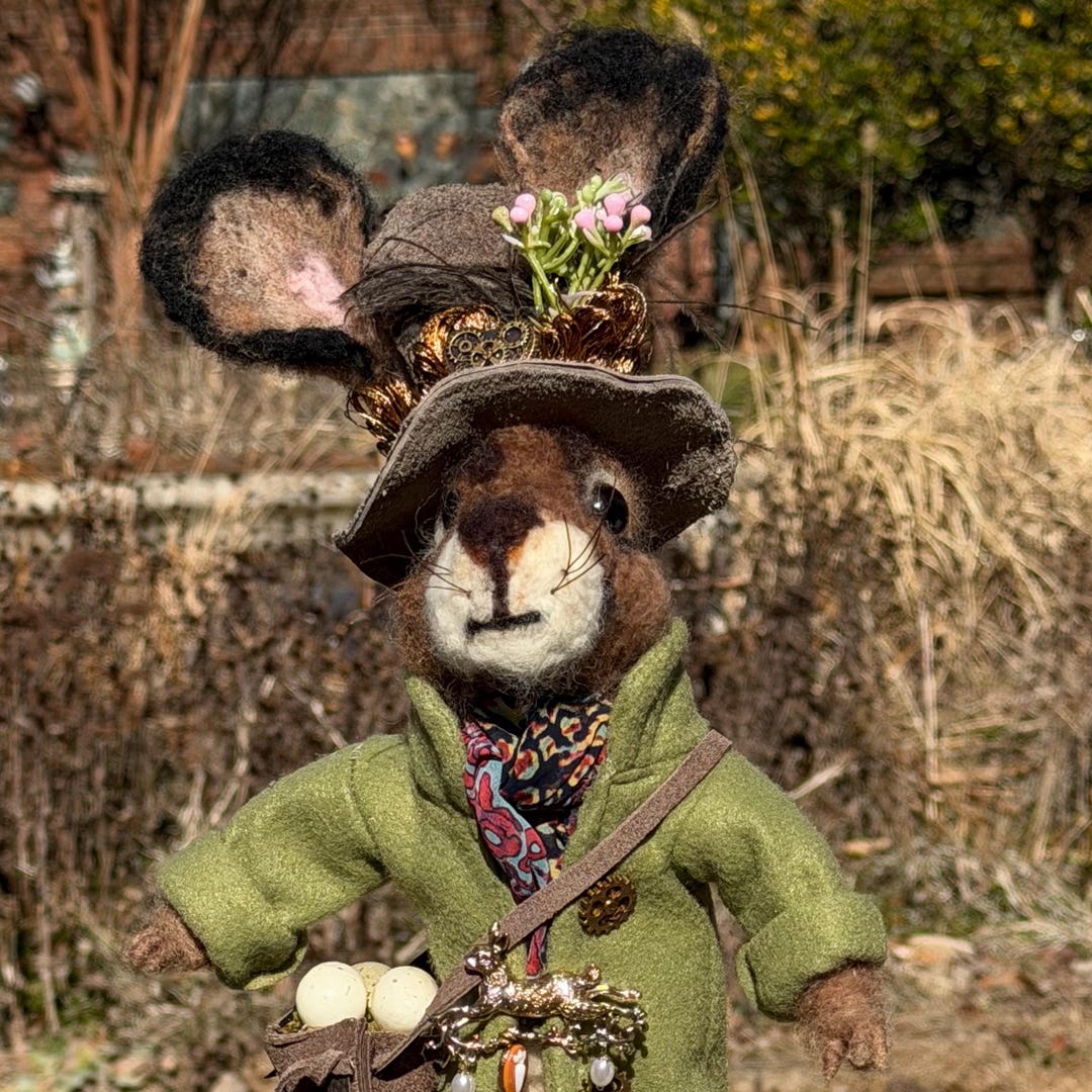 18” Large Needle Felted Hare Sculpture - Handcrafted Dapper Rabbit in ...