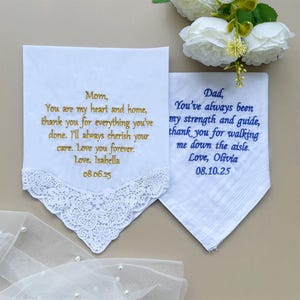 Embroidered Handkerchief,Embroidered Lace Handkerchief for Mother of the Bride,Personalized Wedding Handkerchief, Bridal Handkerchief