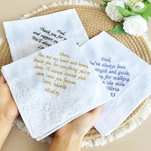 Embroidered Lace Handkerchief for Mother of the Bride,Bridal Handkerchief,Embroidered Handkerchief,Personalized Wedding Handkerchief