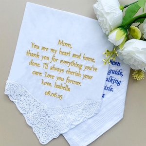 Personalized Wedding Handkerchief, Embroidered Handkerchief,Embroidered Lace Handkerchief for Mother of the Bride,Bridal Handkerchief