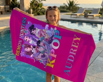 Toalla de playa personalizada Kpop Hunter, toalla de piscina de anime personalizada con nombre, regalo para fans del Kpop para viajes de chicas, toalla de demonio Kpop para niños, toalla Saja Boy
