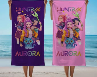 Spersonalizowany ręcznik plażowy Kpop z imieniem, spersonalizowany ręcznik basenowy z dziewczyną z anime, prezent dla fanki Kpopu na wycieczkę dla dziewczyn, letnie wakacje Cousin Crew, ręcznik Kpop