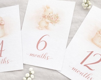 Tarjetas de hitos de bebé de lino • Accesorio fotográfico de niña rosa suave